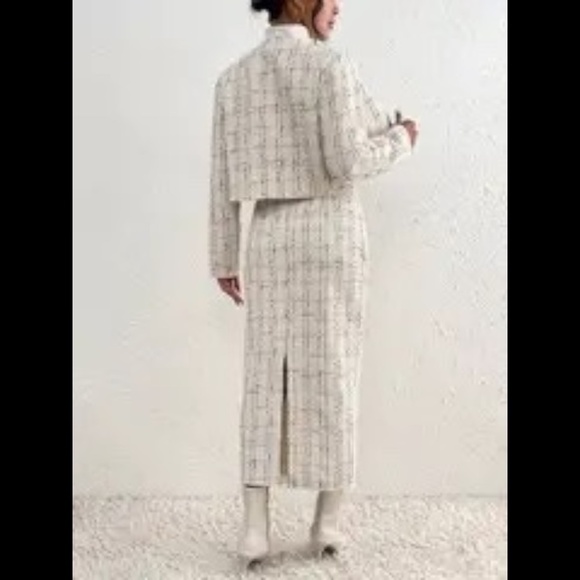 Elegant Plaid Pattern Skirt Set, Single Breasted Long Sleeve Jacket & High Waist - Picture 3 of 4